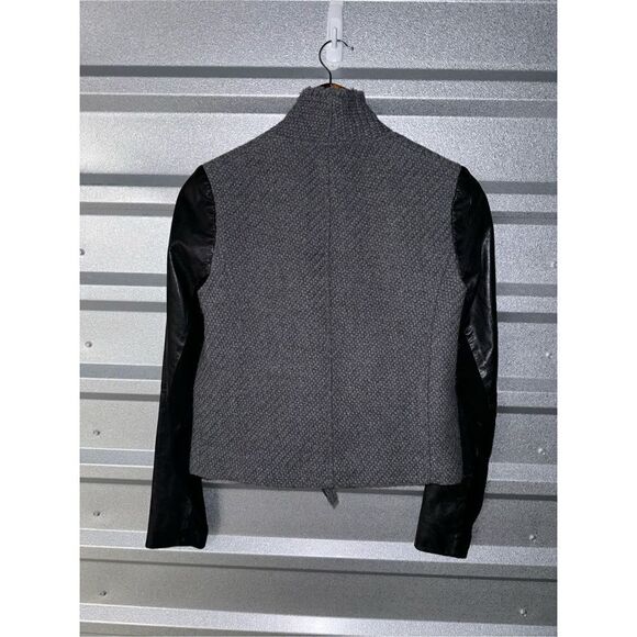 Vince Black & Gray Lambskin Leather Knit Racer Jacket Size XS - Picture 12 of 12